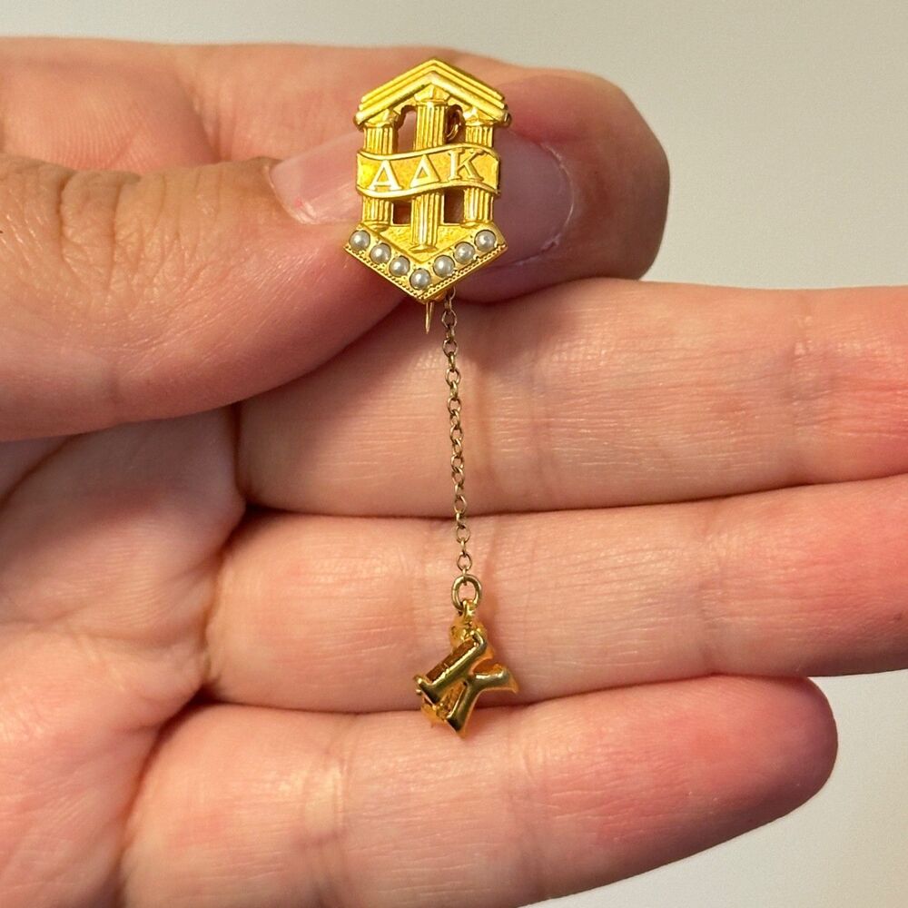 Vintage Gold Filled Alpha Delta Kappa Sorority Pin w/ Seed Pearls 1/20 10K Gold